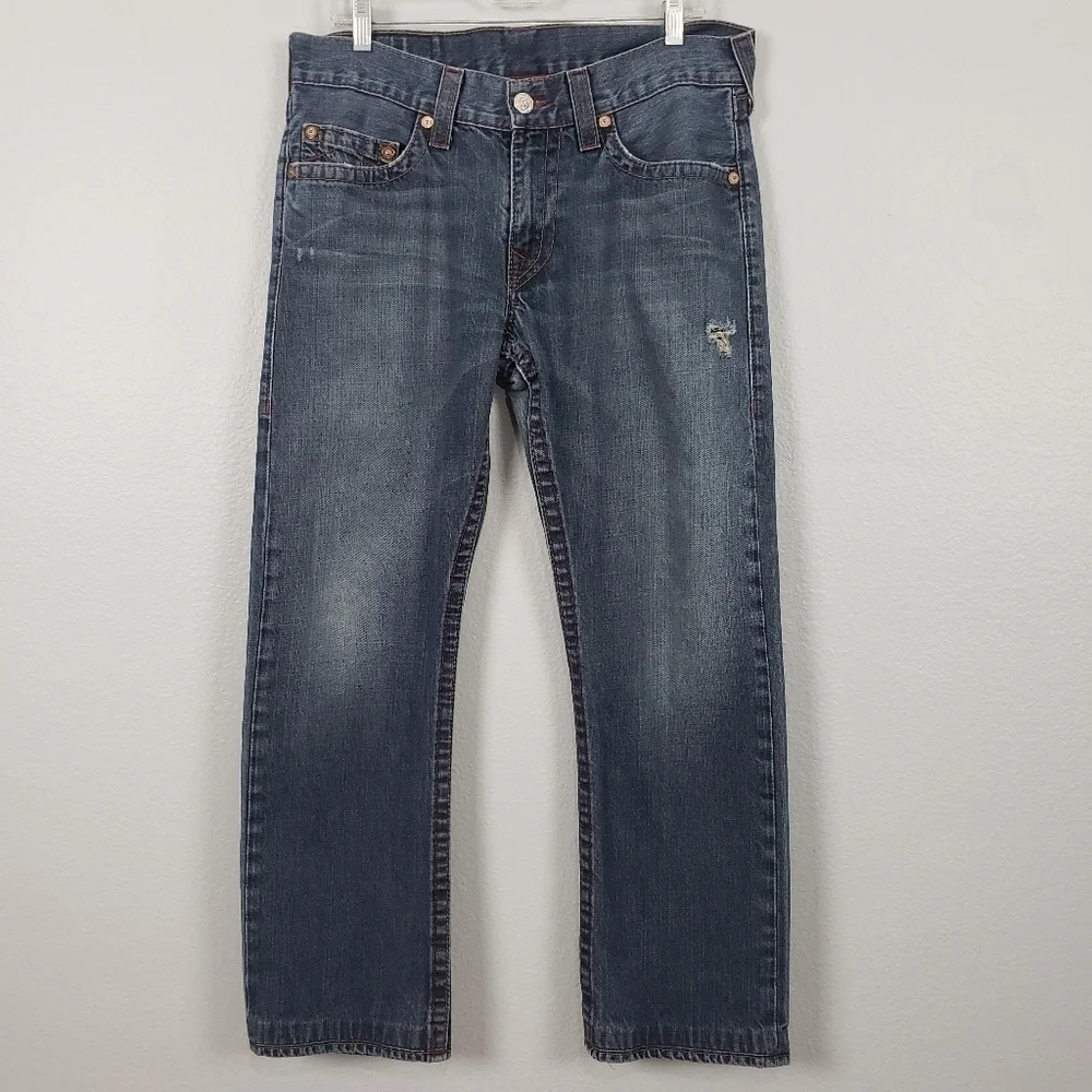 TRUE RELIGION Men's Jeans Blue Red Stitching Straight Sz 33